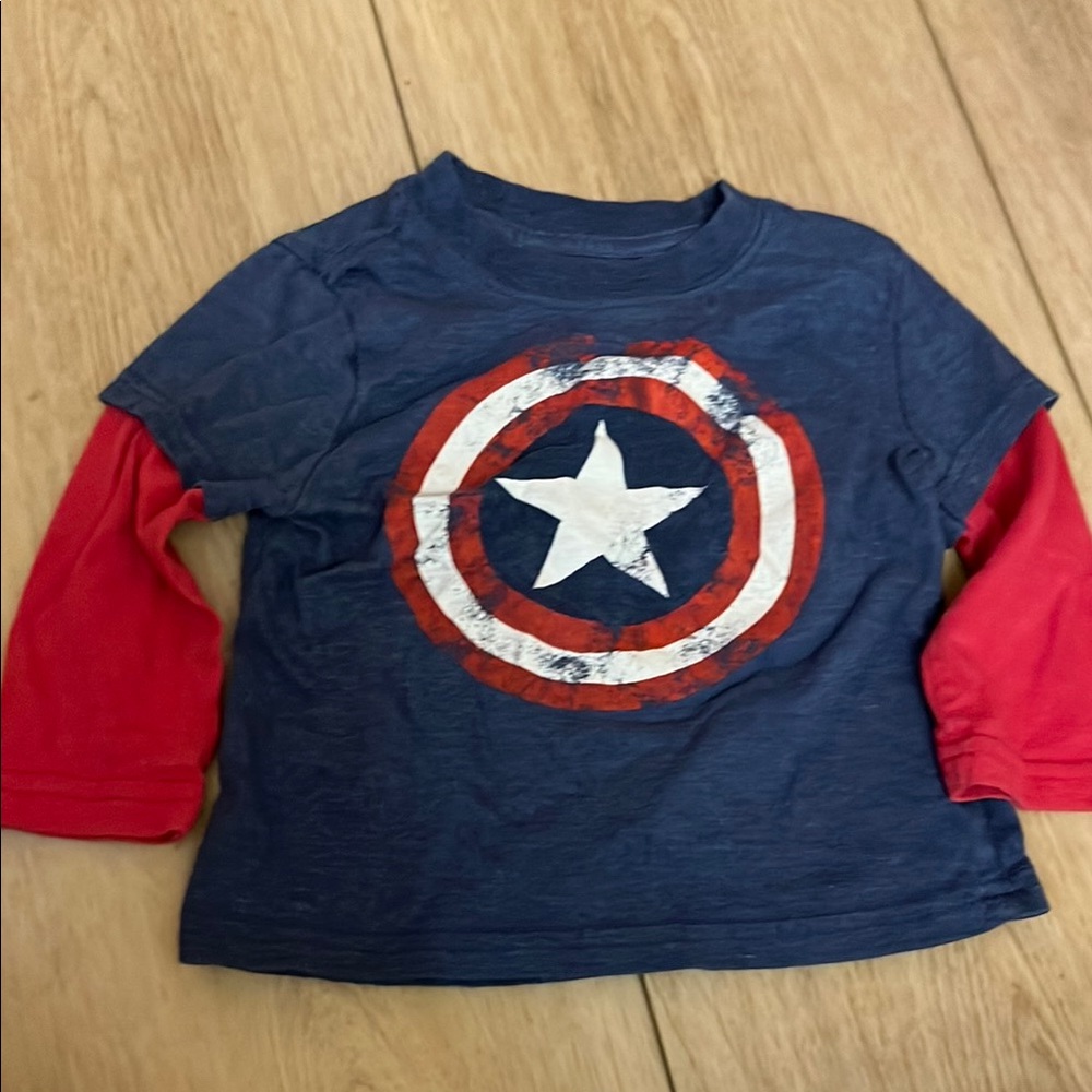 Marvel Captain America Shield Long Sleeve Tee Blue Red